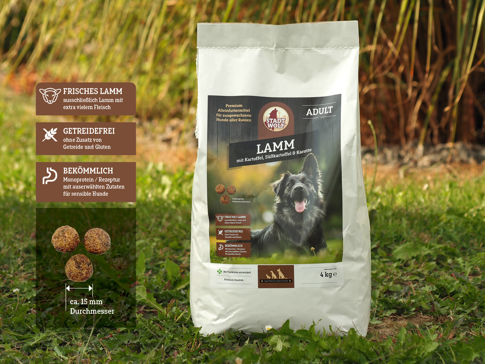Stadtwolf Premium Trockenfutter – Lamm mit Kartoffel, Süßkartoffel & Karotte Stadtwolf Premium Trockenfutter – Lamm mit Kartoffel, Süßkartoffel & Karotte